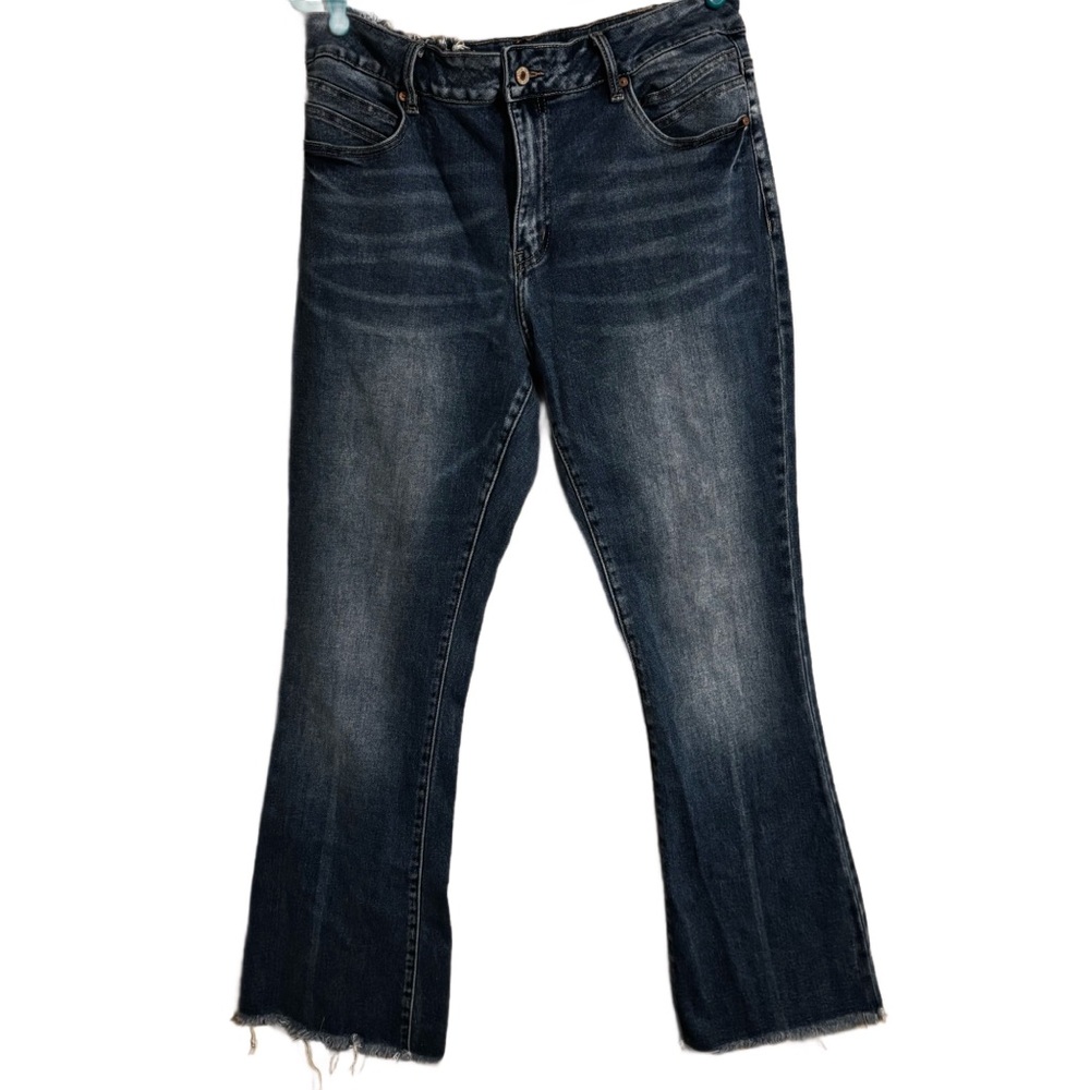 KanCan Women’s Plus Size  Mid Rise Blue Flare w/ Dark Accent Jeans-Size 16
